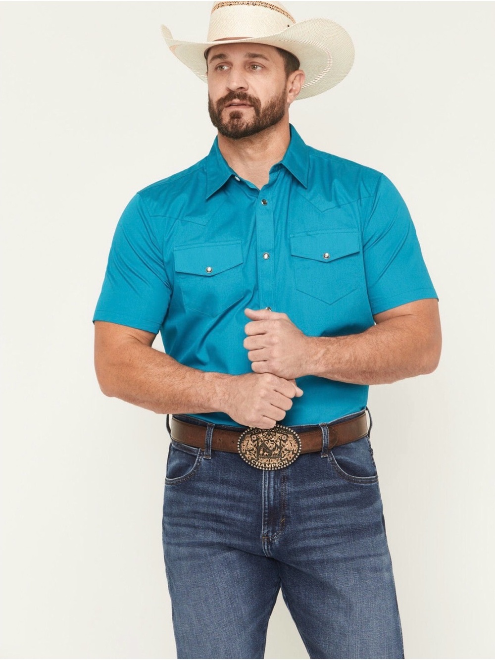 Gibson Trading Co Men’s L Teal Pearl Snap Western Shirt Short Sleeve NWT